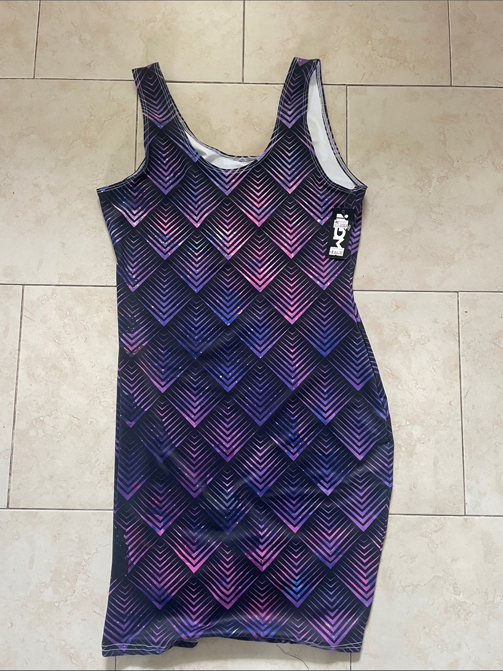 Sleeveless Geometric Midi Dress in Purple and Pink